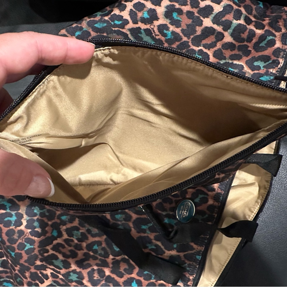 Coach Leopard-Print Travel Tote with Teal Spots - Picture 4 of 4